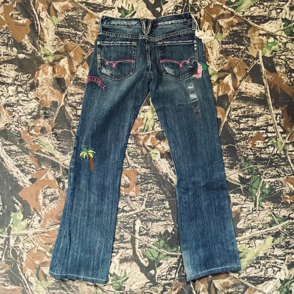 BNWT deadstock Y2K tropical embroidered jeans - Picture 3 of 8